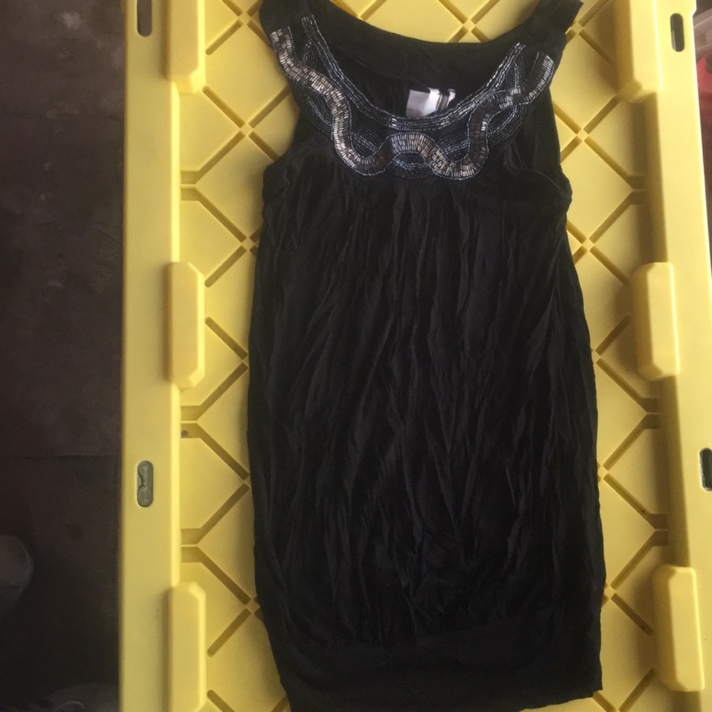 Women black embellished tank top